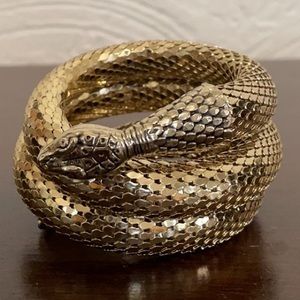Vintage Whiting & Davis Gold Tone  3 Coil Mesh Snake Wrap Bracelet
